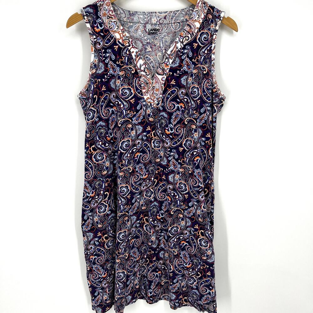 Lands End Womens Cotton Sleeveless Sundress Blue Paisley Print Size M Preowned